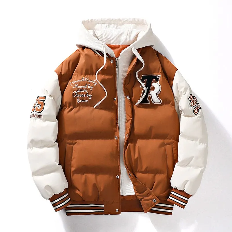 Maxct &Men's Embroidered Hooded Varsity Down Jacket