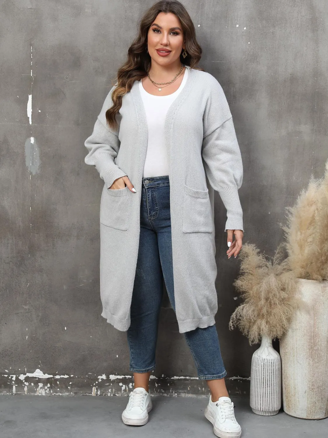 Maxct &Plus Size Long Sleeve Pocketed Cardigan