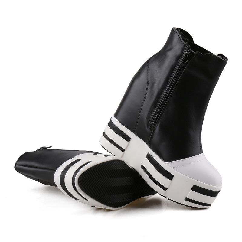 Women's 13cm Leather Platform Wedge Boots - true deals club