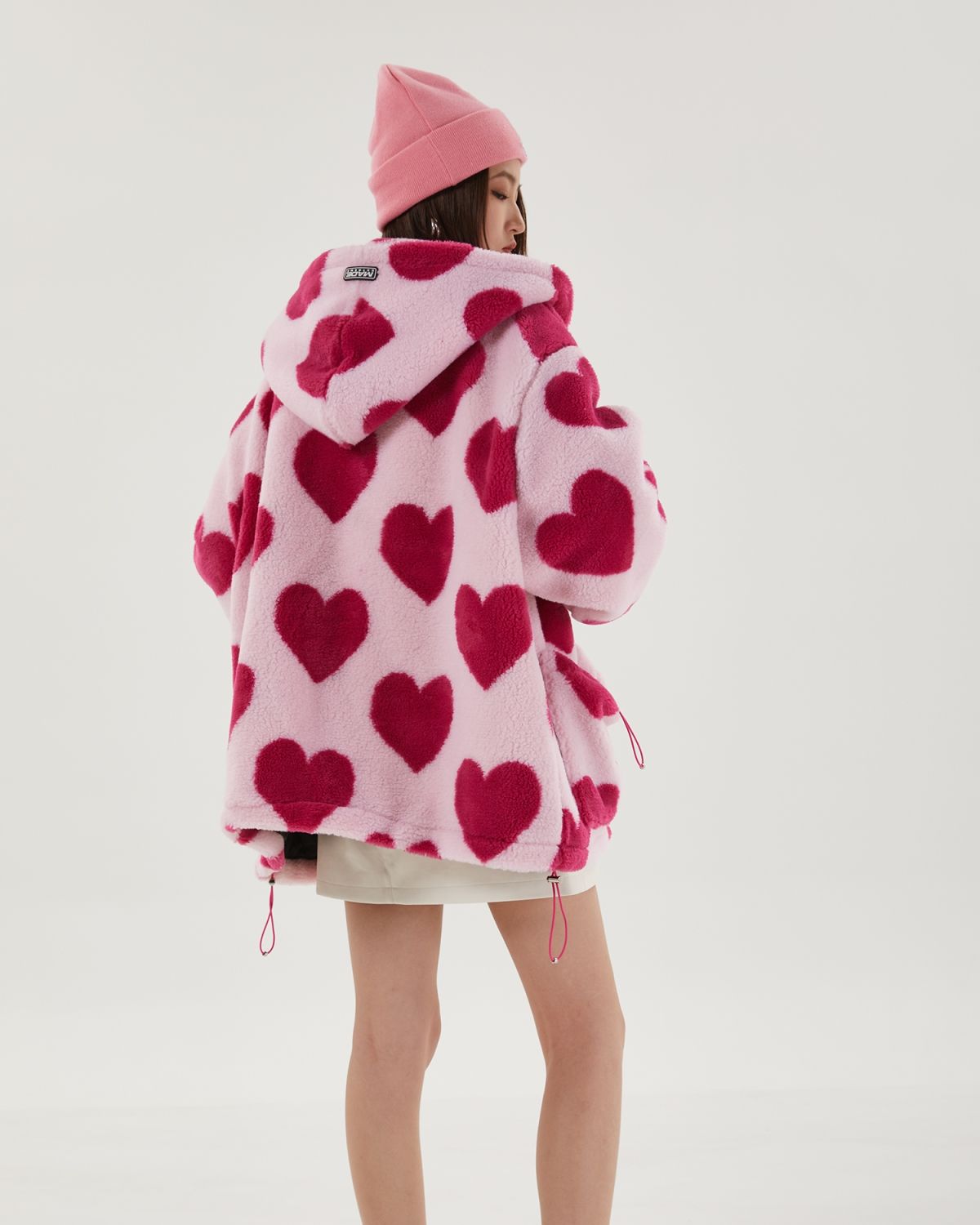 Student Hooded Cotton Women's Hearts Print Fur Jacket - true deals club