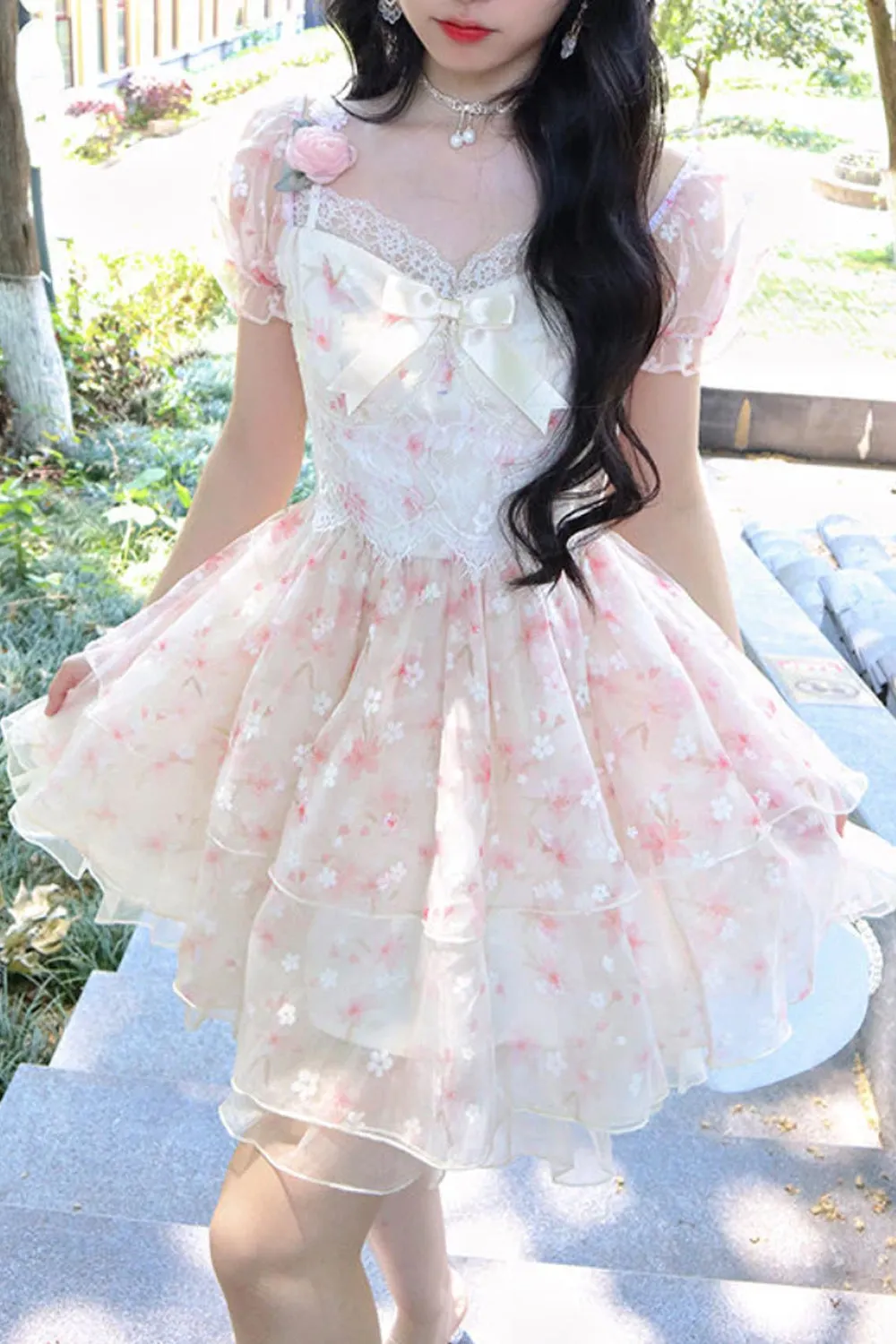 Short Sleeve Vintage Floral Mini Dress Maxct