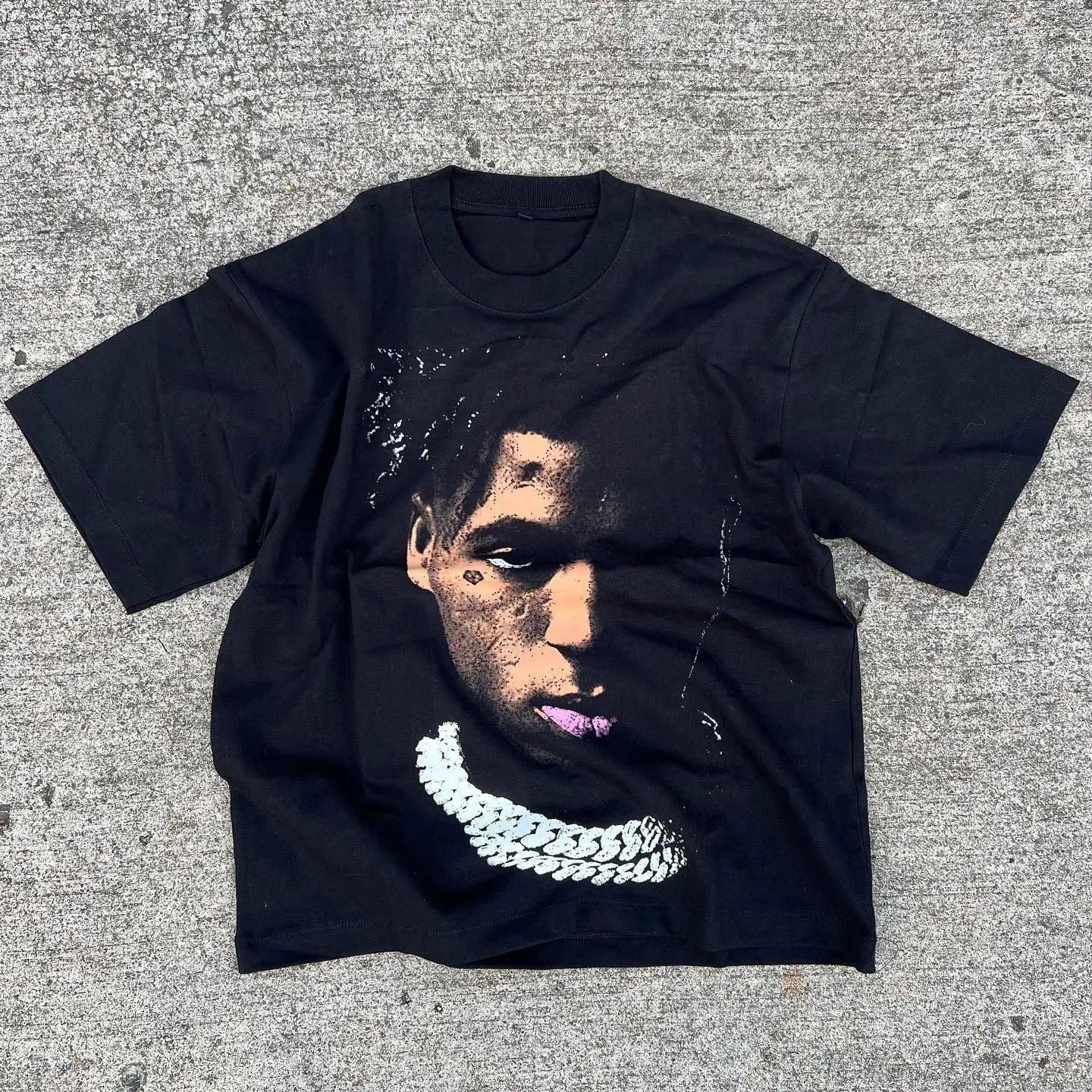 Maxct y2kGothic Street Hip Hop Harajuku Portrait Print Oversized T-Shirt Men's Fashion Loose Casual Harajuku White Belt Round Neck Top