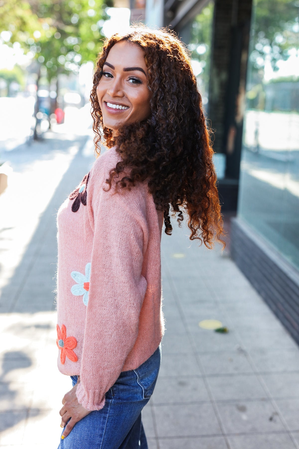 Maxct &Eyes On You Terracotta Flower Patch Oversized Knit Sweater