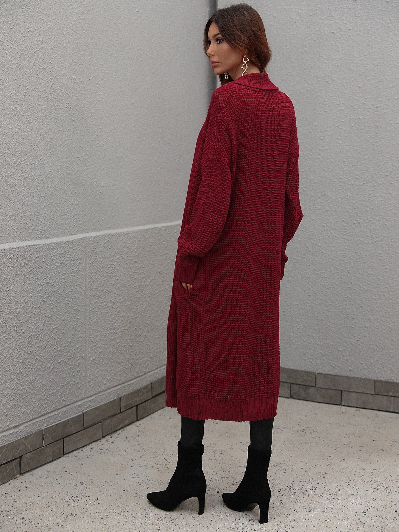 Maxct &Double Take Waffle Knit Open Front Duster Cardigan With Pockets