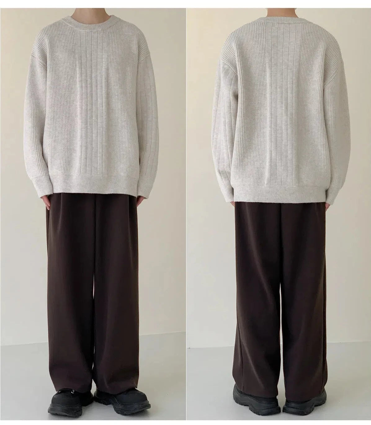 Maxct Light Gray Drape Crew Neck Sweater