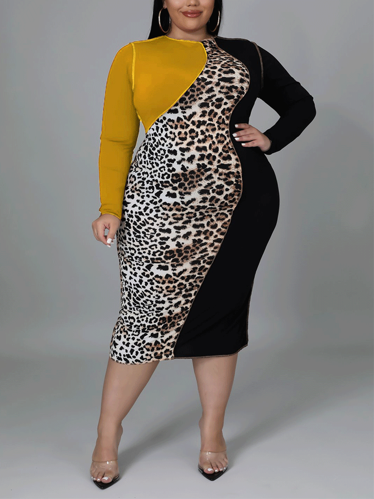 Leopard Patchwork Midi Dress Maxct
