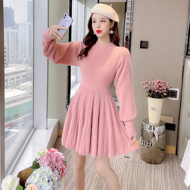 Fuzzy Puff Sleeve Sweater Dress Maxct