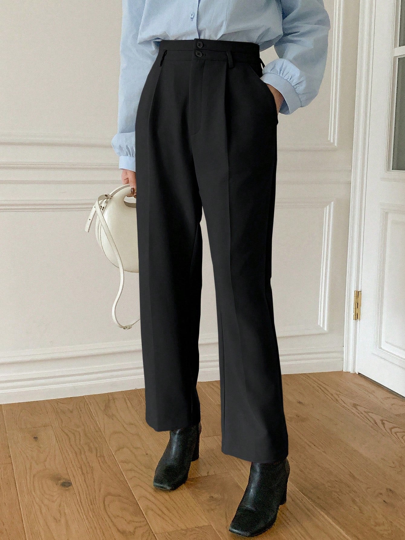 Maxct Solid Color Three Quarter Length Pocket Zipper Women's Suit Pants