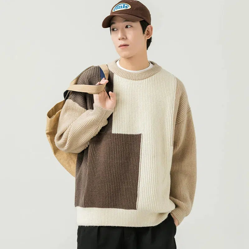 Maxct Color Block Crew Neck Sweater