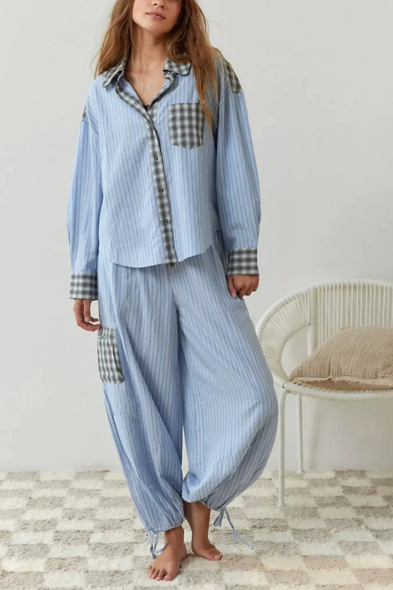 Maxct Plaid Striped Patchwork Shirt Suits