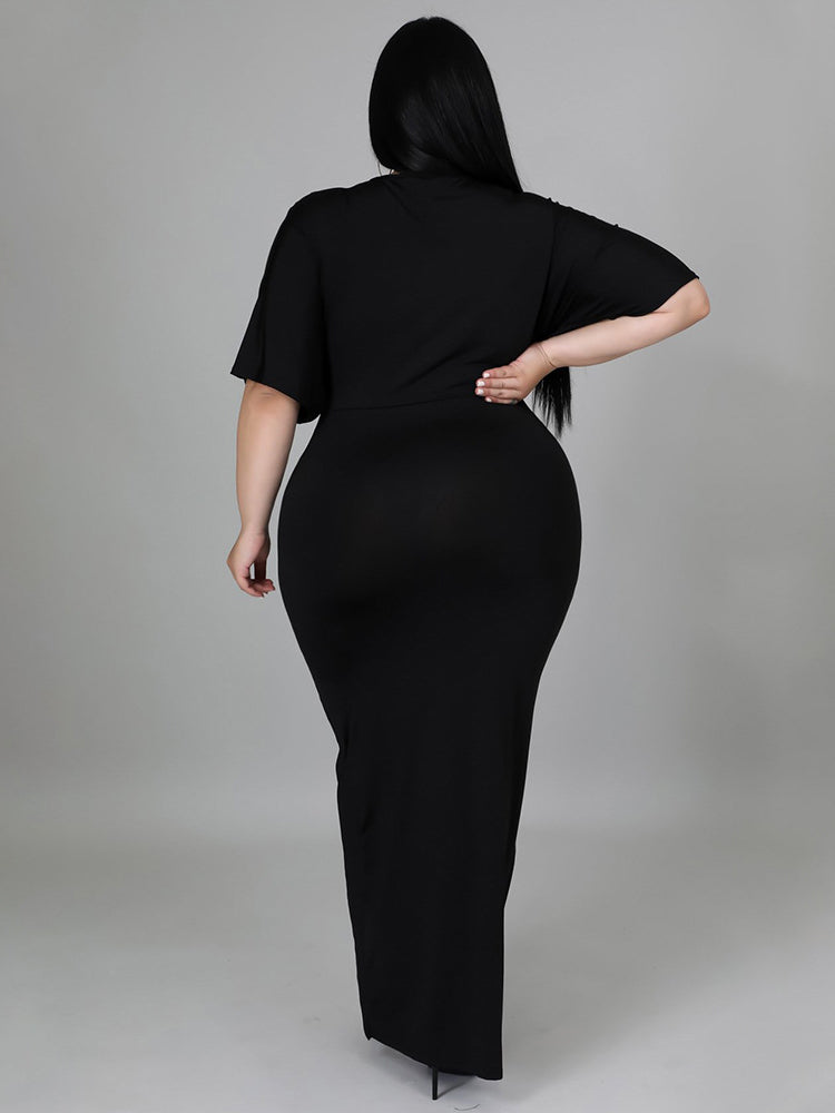 V Neck Solid Color Maxi Dress Maxct