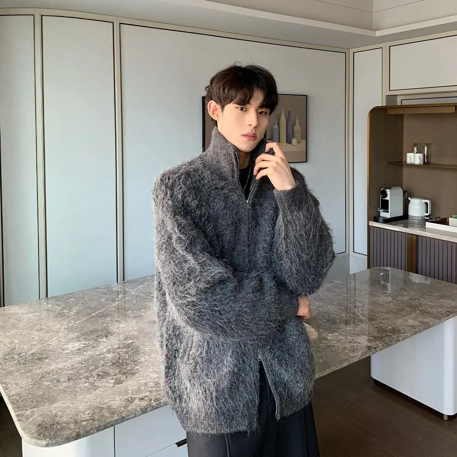 Maxct Furry Turtleneck Cardigan Sweater