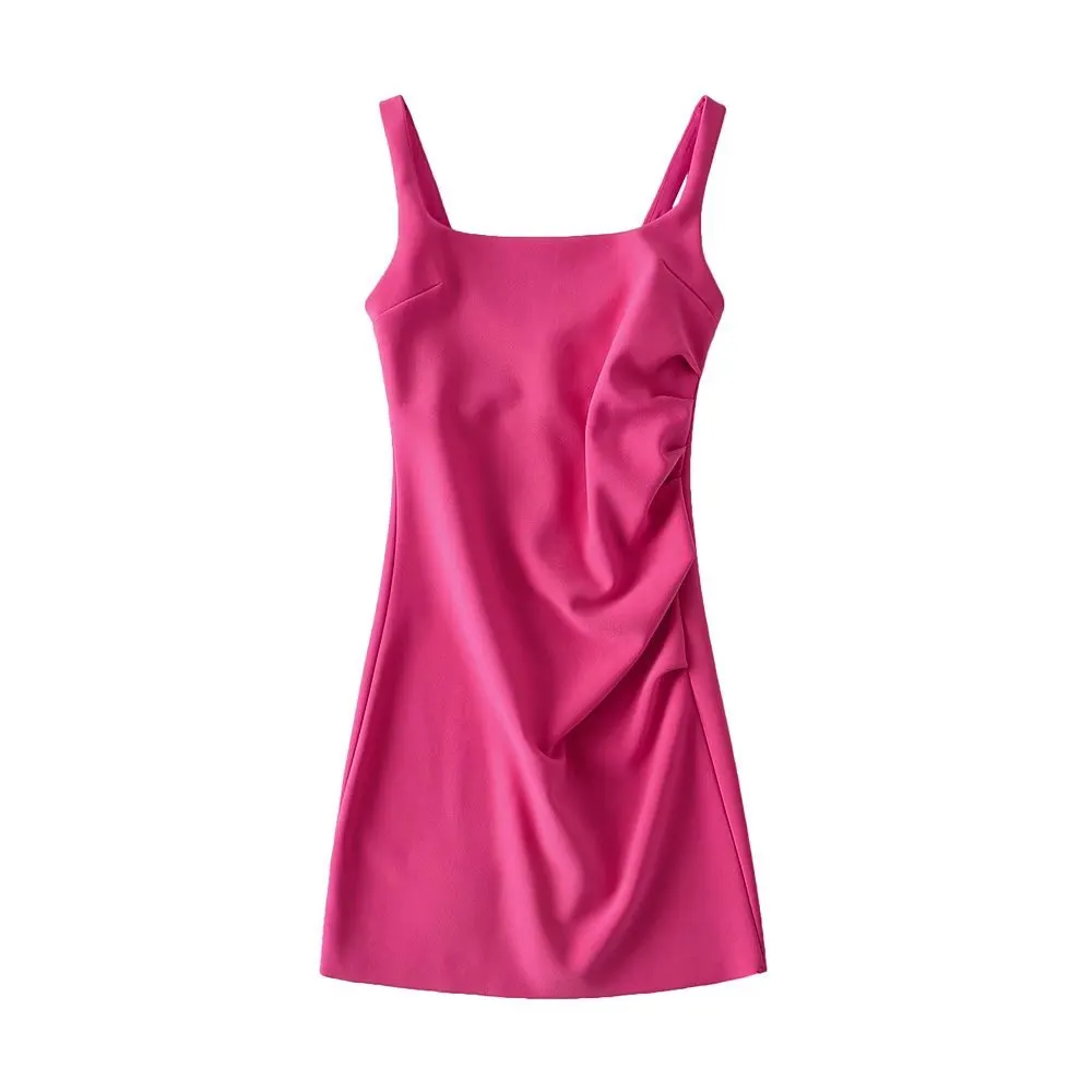Maxct Maxct New Pleated Vest Dress Summer Women's Solid Color Square Collar Sleeveless Hip Skirt