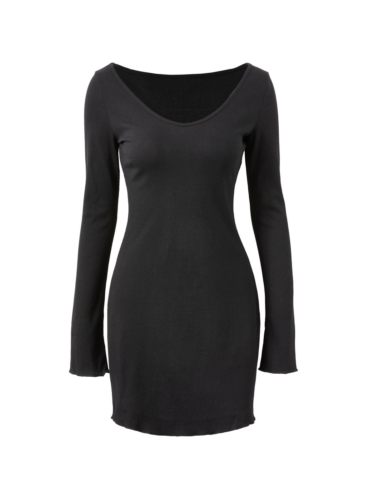 Simple Knitted Long Sleeve Mini Dress Maxct