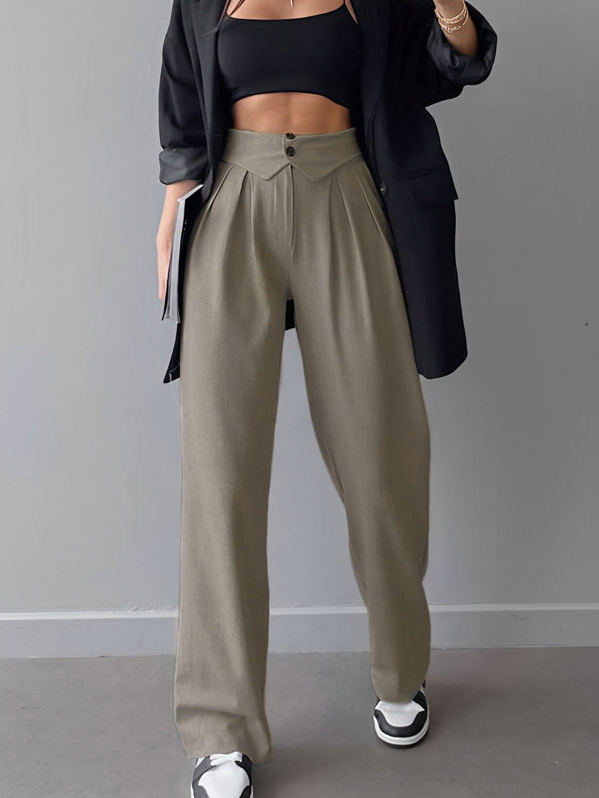 Maxct Street Fold Over Waistband Straight Leg Dress Pants