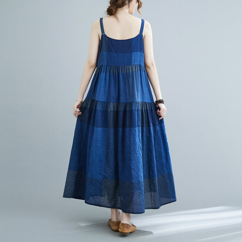 Maxct Women Summer Sleeveless Cotton-Linen A-Line Dress
