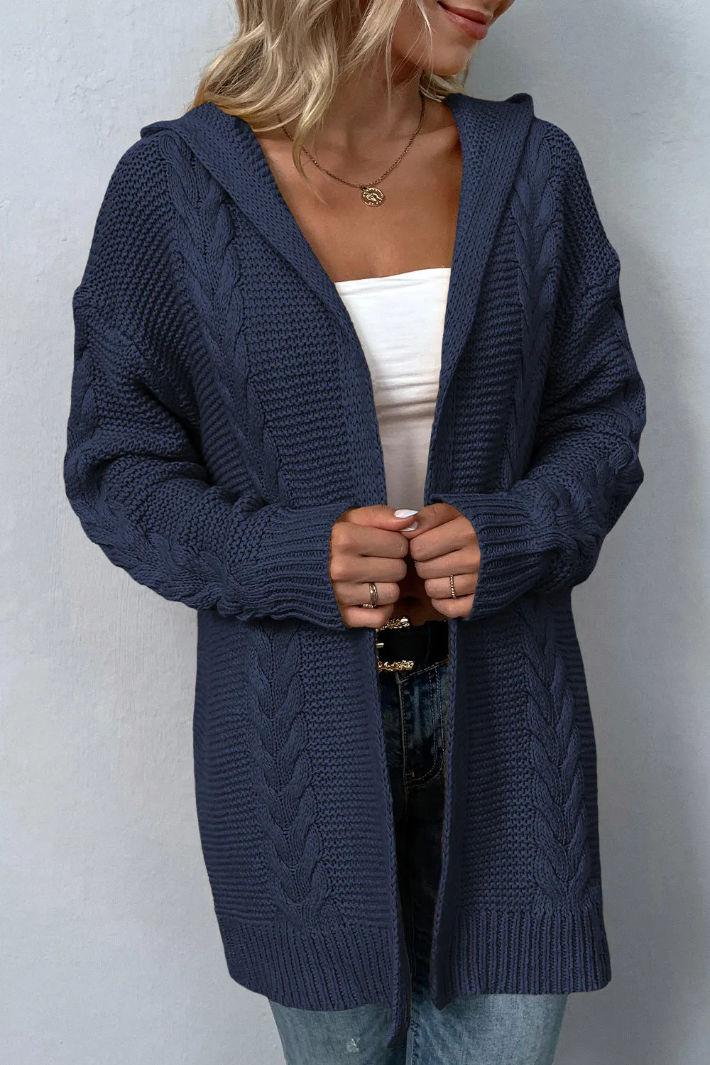 Maxct &Cable-Knit Dropped Shoulder Hooded Cardigan