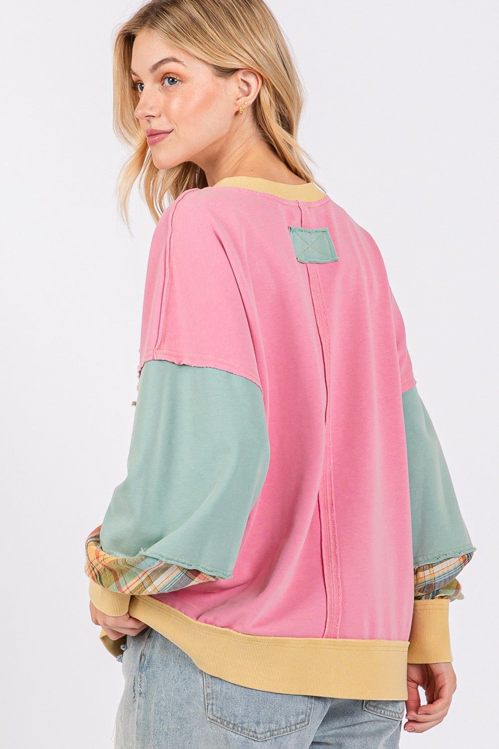 Maxct &SAGE + FIG Mineral Wash Raw Edge Color Block Sweatshirt