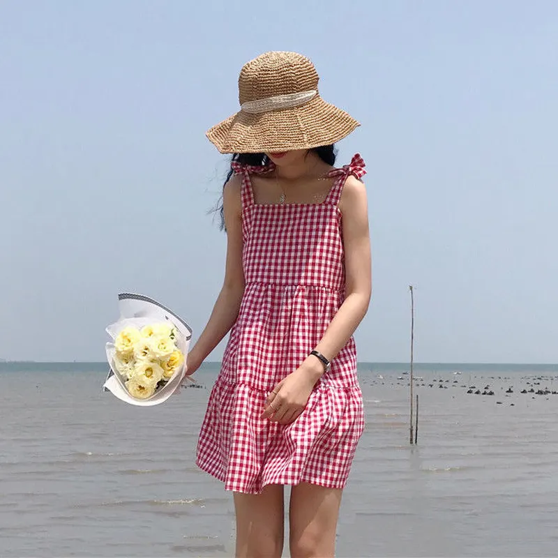 Maxct Sleeveless Dress Women Belt Design All-match Summer A-line Hot Sale Beach-dresses Ulzzang Students Fashion Vestidos Casual