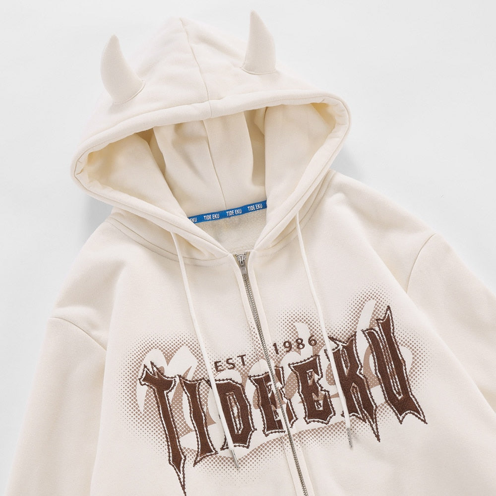 Demon Horns Tail Hoodies for Men Maxct
