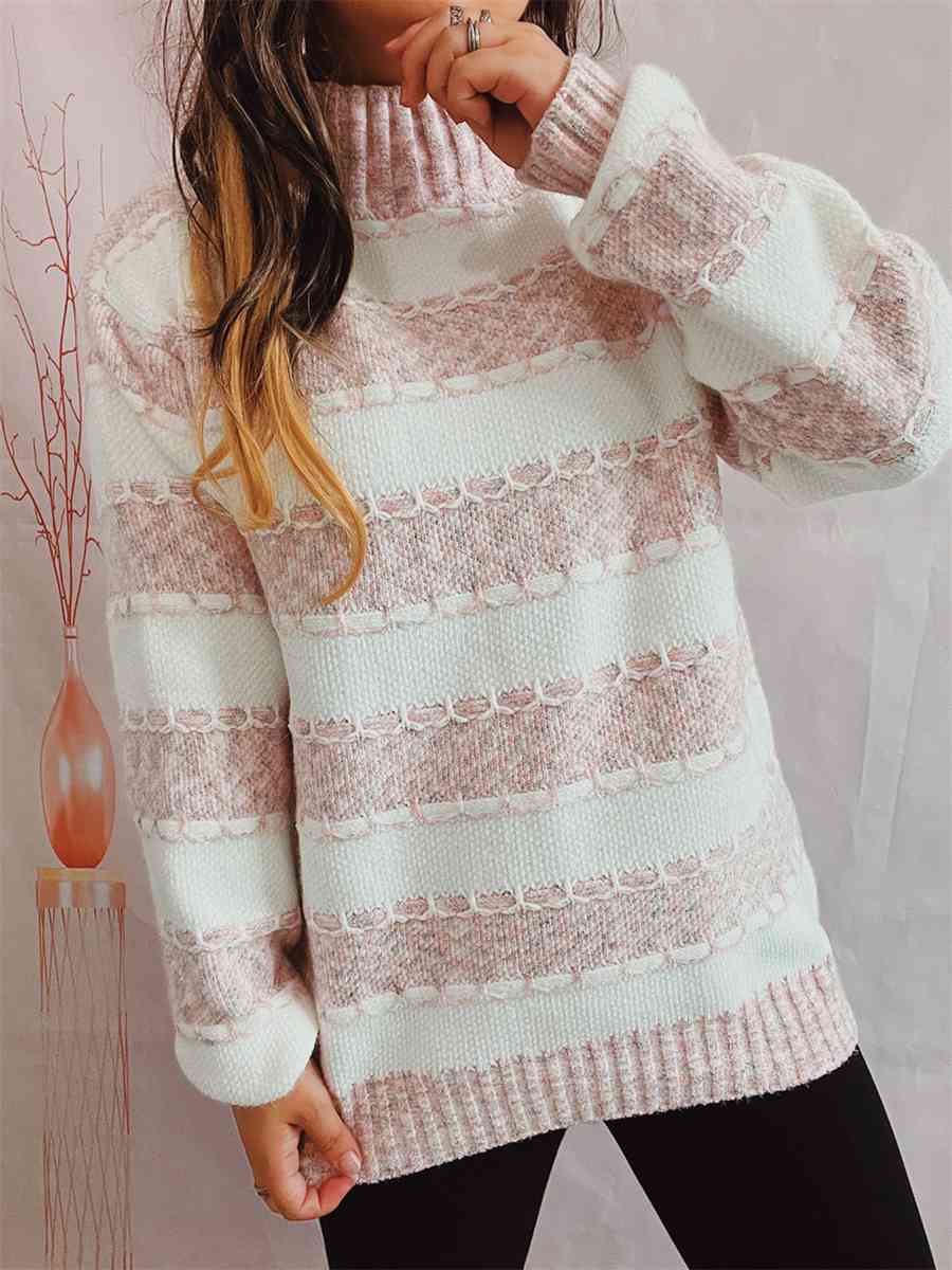 Maxct &Striped Turtleneck Long Sleeve Sweater