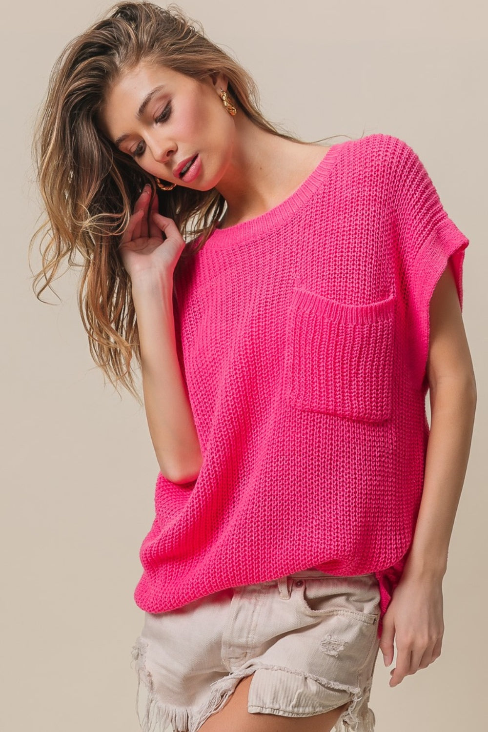 Maxct &BiBi Patch Pocket Short Sleeve Sweater