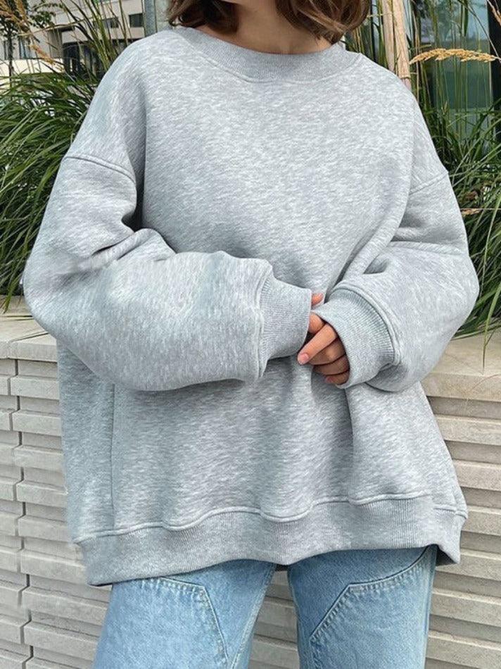 Maxct Solid Crew Neck Oversized Sweatshirt