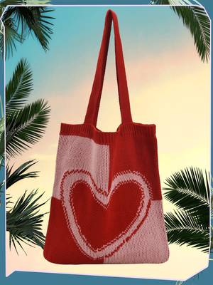 Fluffy Heart Pattern Shoulder Tote Bag - Women Tote Bags