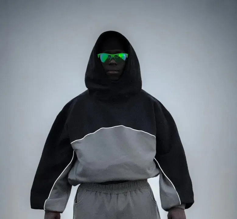 Maxct Y2k Winter Long Sleeved Hooded Sweatshirt With Color Blocking Patchwork Oversized Sweatshirt Streetwear Hip-Hop Rap Punk Outfit