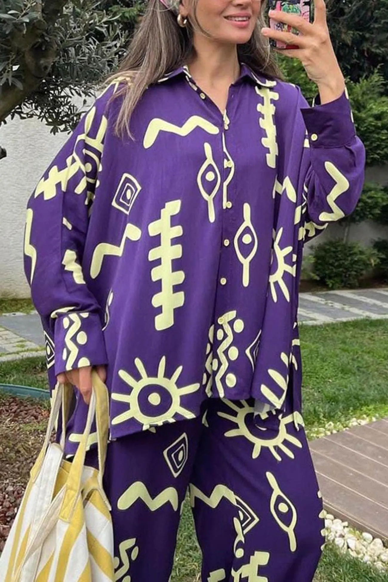 Maxct Printed Bat Sleeve Loose Shirt Suits