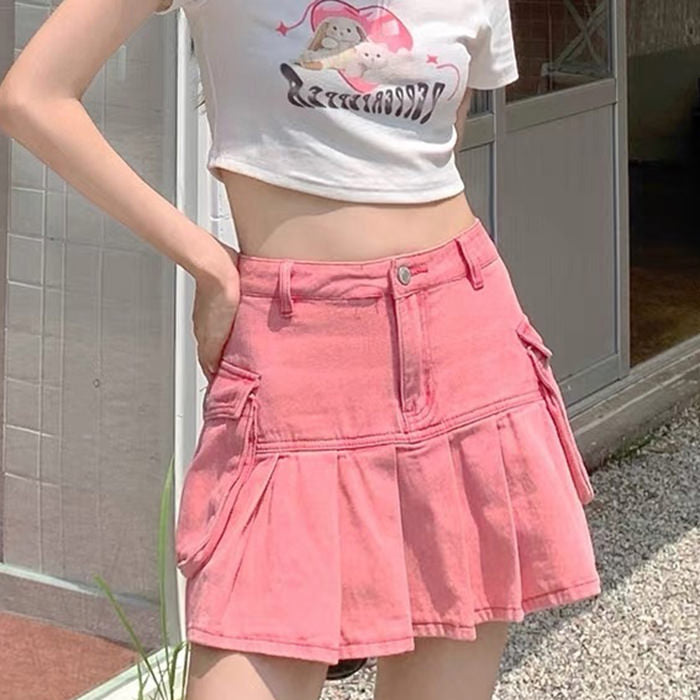 Pink Denim Cargo Mini Skirt Maxct