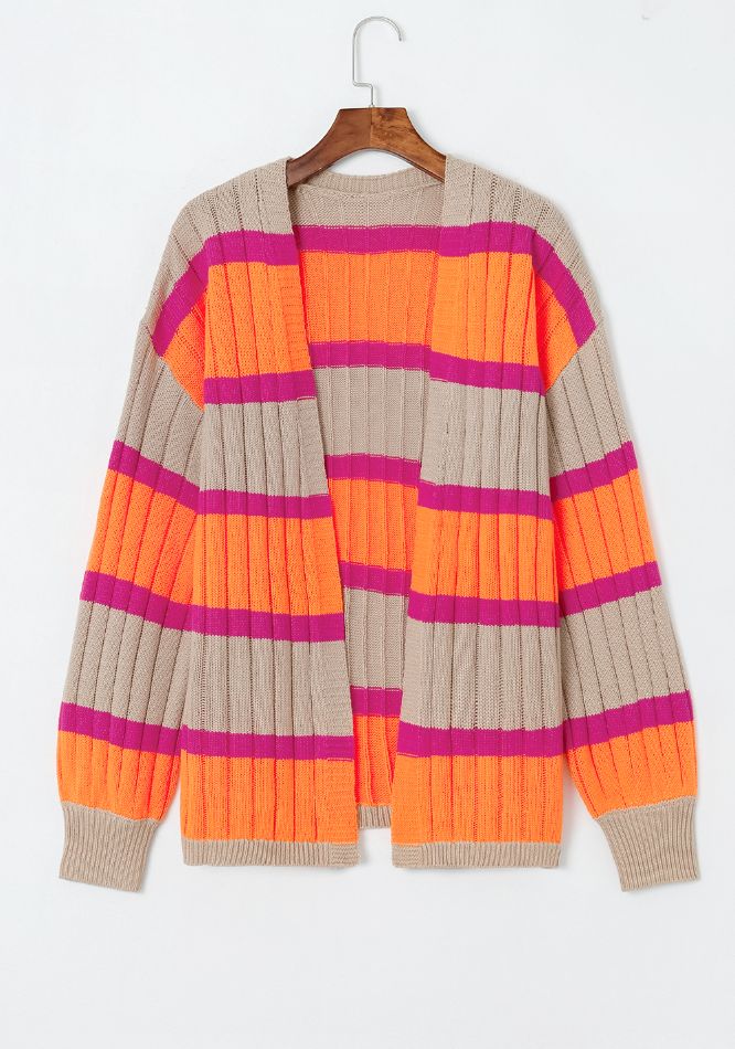 Maxct &Contrast Striped Drop Shoulder Open Front Cardigan