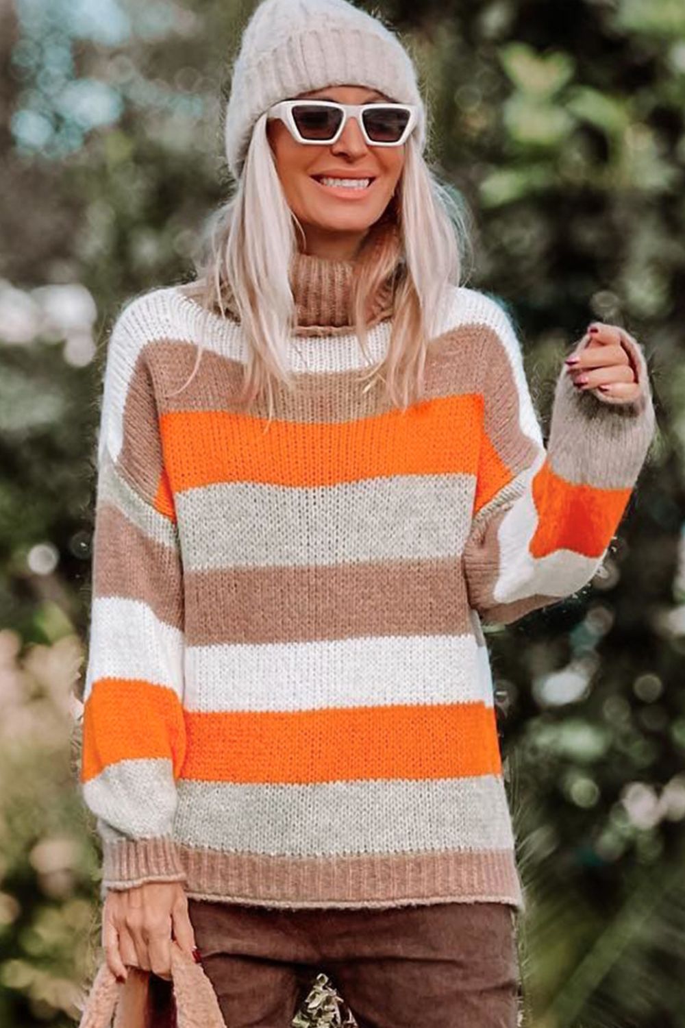 Maxct &Color Block Drop Shoulder Turtleneck Sweater