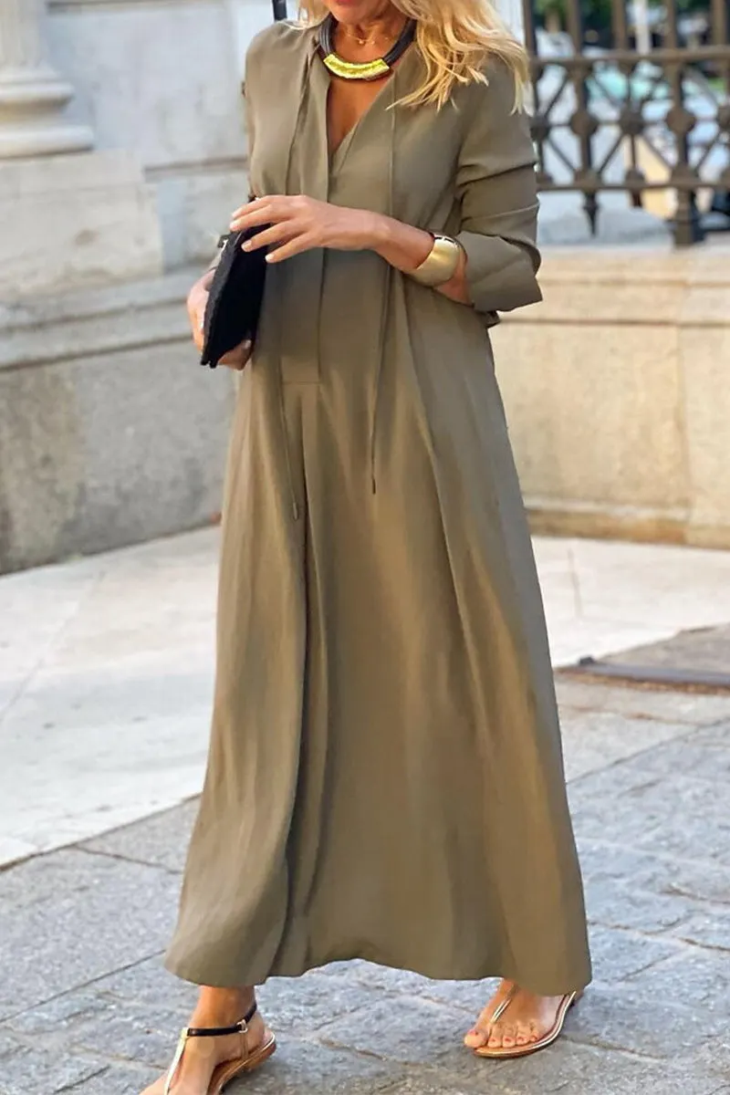 Maxct-Casual Solid Pocket V Neck Shirt Dress Dresses(6 Colors)