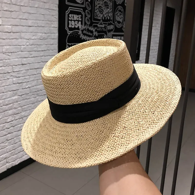 Internet Celebrity Ins Travel Wide Brim Flat Top Japanese Style Straw Hat
