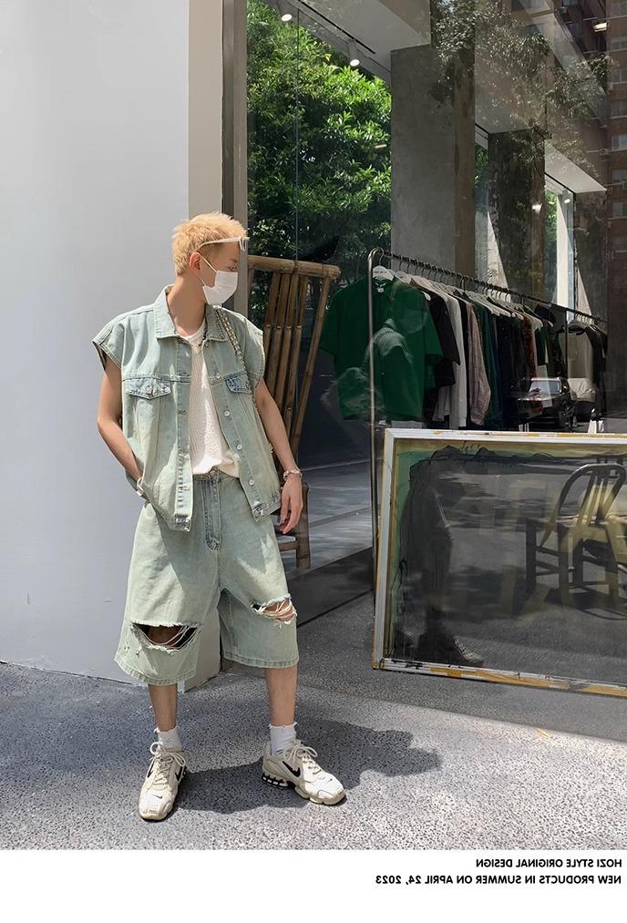 Maxct 90s Streetwear Solid Color Simple Vertical Stripe Niche Retro Round Neck Vest Men's Summer New Casual All-match Sleeveless T-shirt