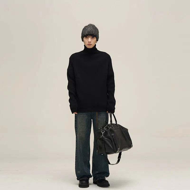Maxct Solid Color Pleated Turtleneck Sweater