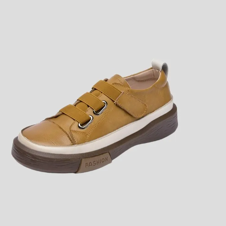 Hook & Loop Leather Sneakers for Women Maxct