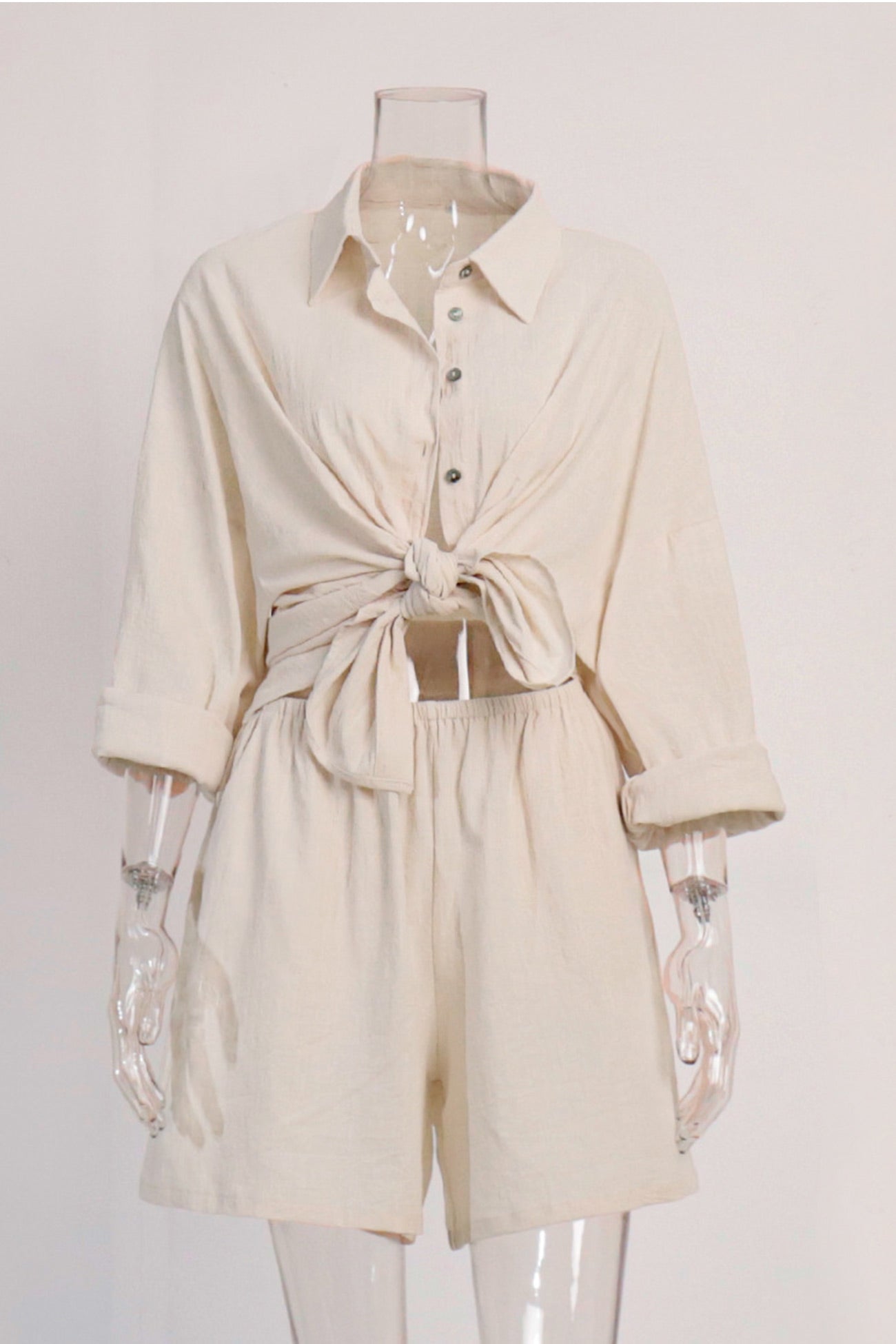 Maxct Cotton Slit Hem Blouse Shorts Suits