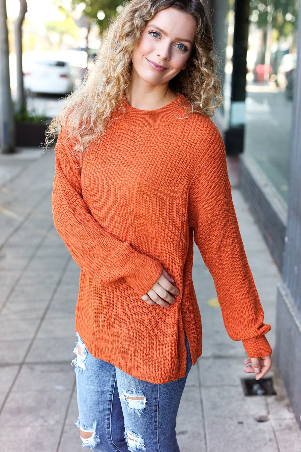 Maxct &Pumpkin Spice Mock Neck Chest Pocket Knit Sweater