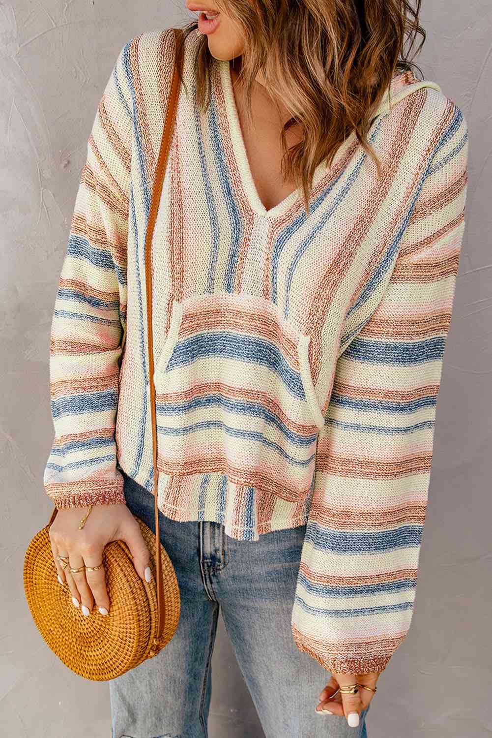 Maxct &Striped Hooded Sweater with Kangaroo Pocket