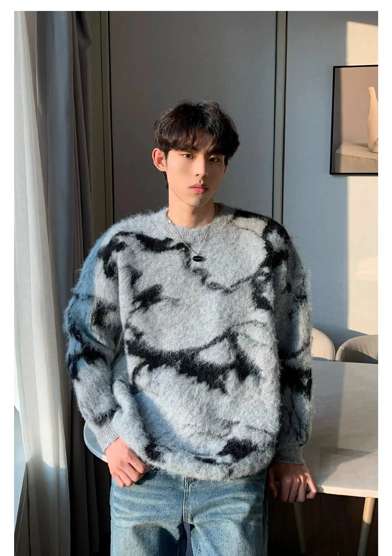 Maxct Jacquard Furry Crew Neck Sweater