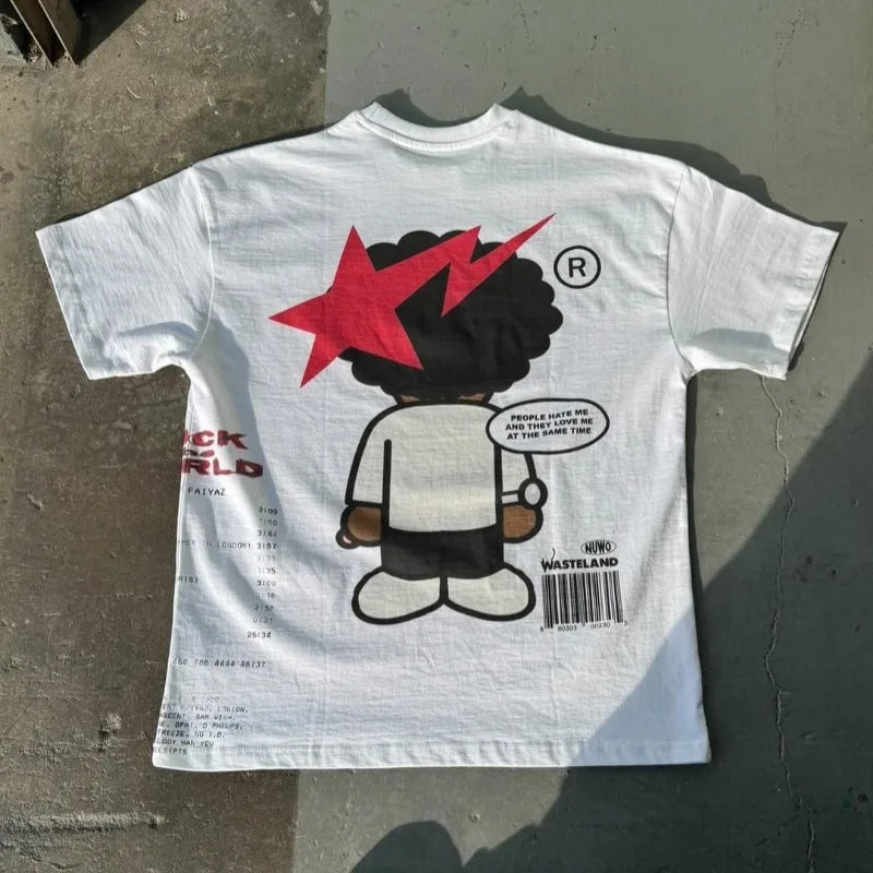 Maxct Retro Street Hip Hop Goth Letter Pattern Oversized T-Shirt Men's Fashion Loose Casual Versatile Round Neck Short Sleeve Top