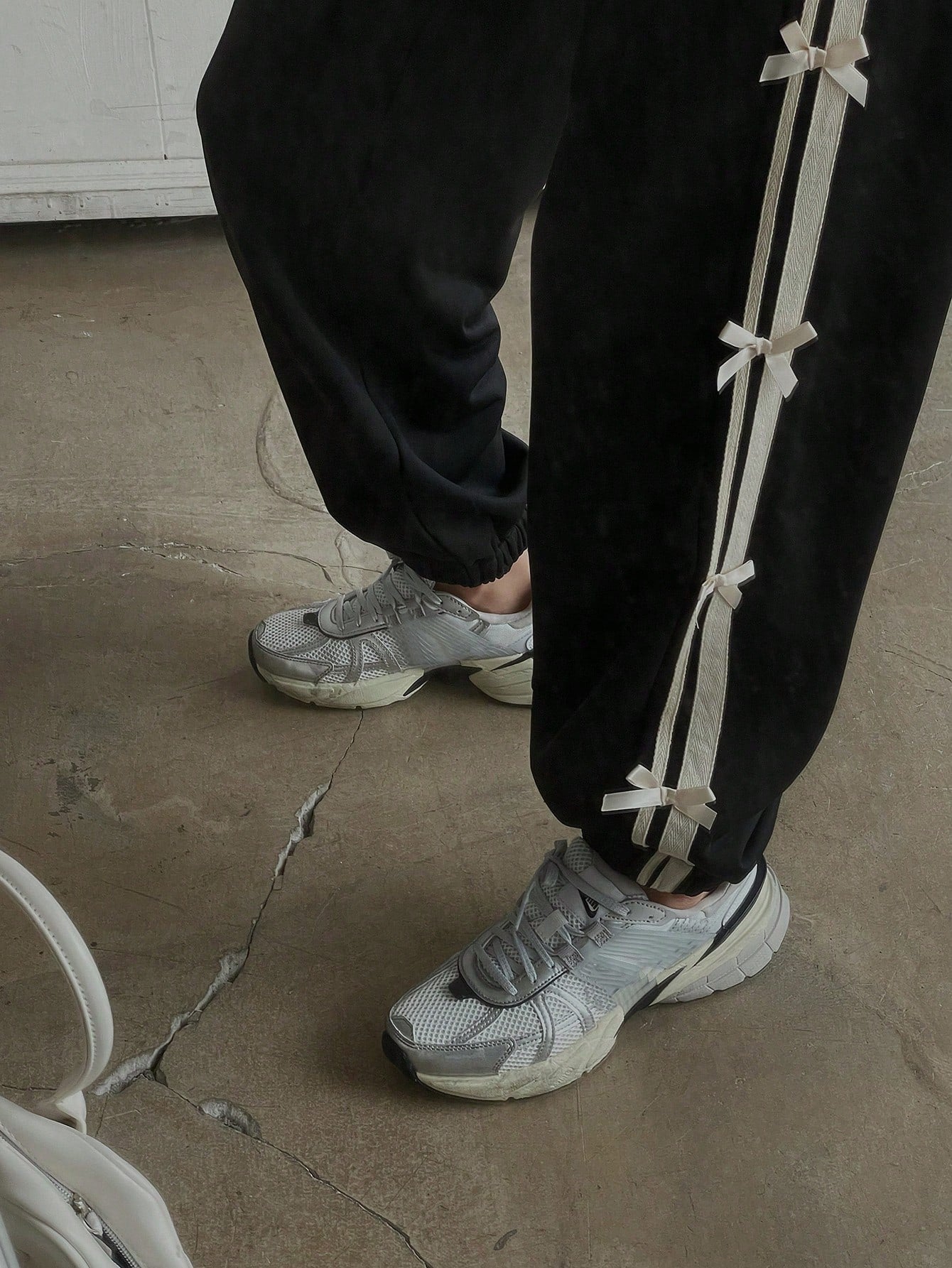 Maxct Elastic Waist Decorated Long Harem Pants With A Loose Fit And Woven Ribbon Bow For Women