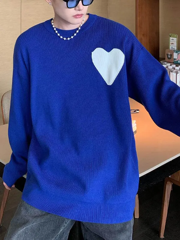 Maxct - Mens Heart Patchwork Long Sleeve Loose Sweater J