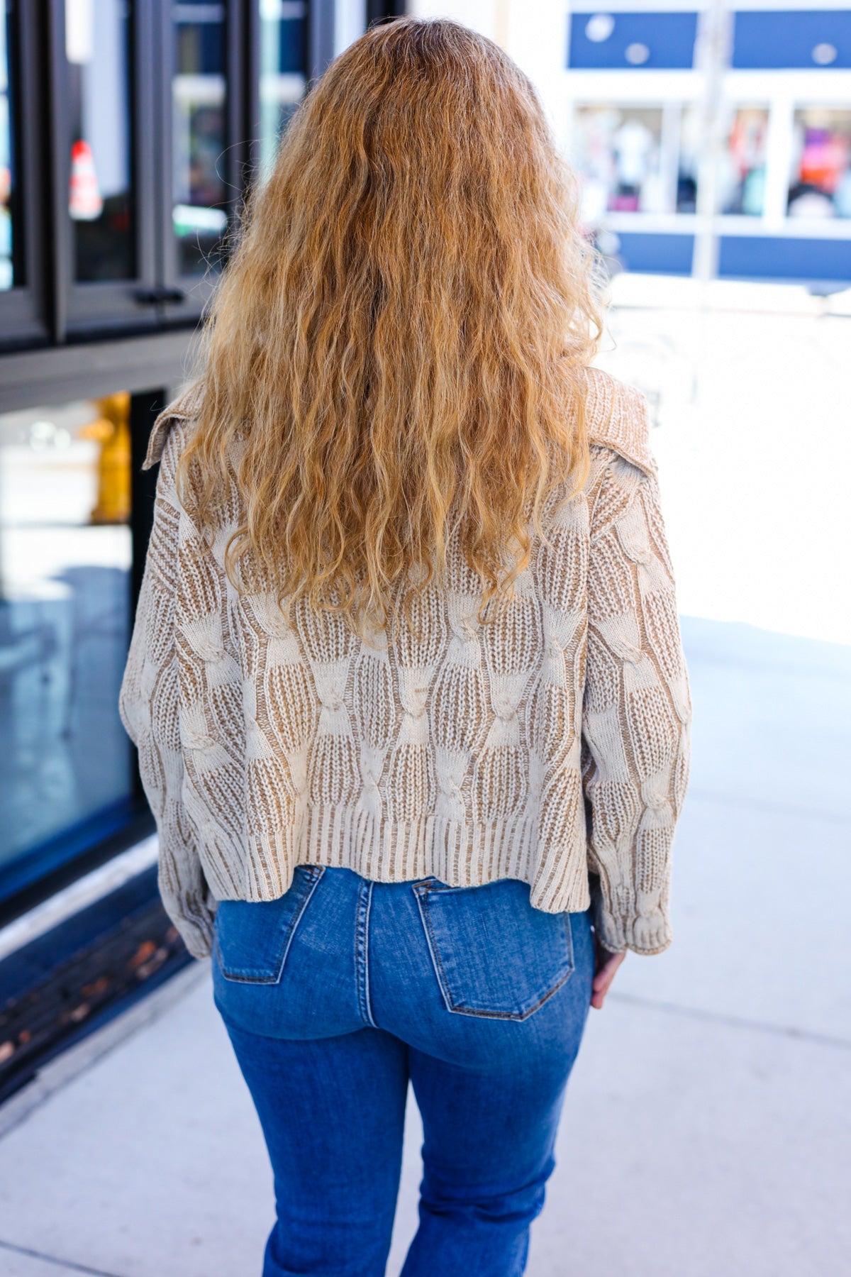 Maxct &Autumn Vibes Taupe Textured Cable Knit Collared Cardigan
