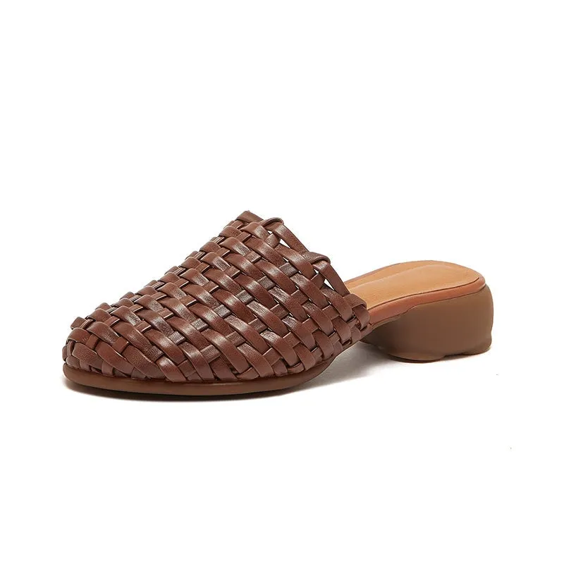 Woven Slippers Block Heel Mules Summer Slippers Maxct