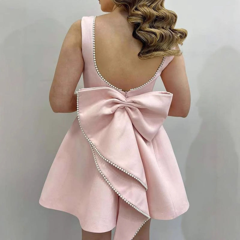 Pearl Bow Short Backless Dress Maxct