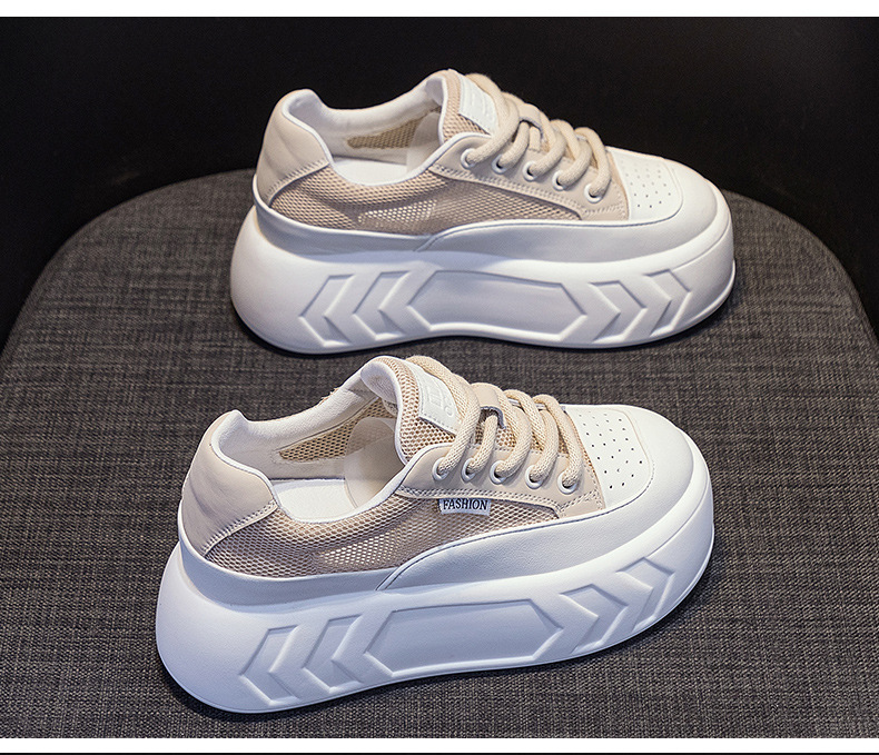 8cm Air Leather Chunky Sneakers with Thick-Soled Platform