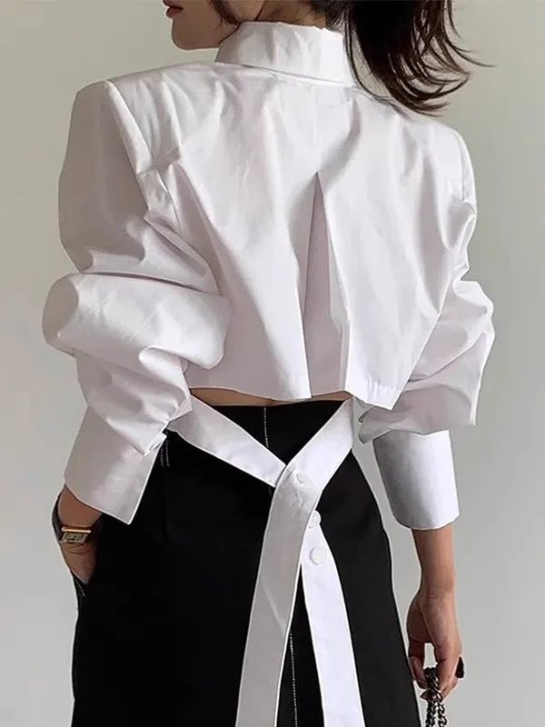 Maxct Cutout Back Tie Button Oversized Cropped Shirt